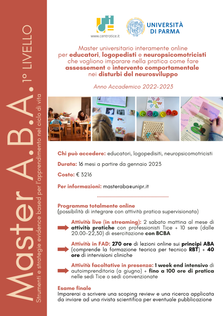 MASTER ABA <br>con l'Università degli Studi di Parma - Centro Tice Master ABA Primo Livello